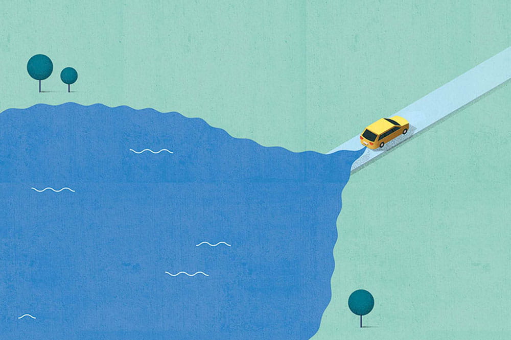 Illustration of a car whose exhaust cloud consists of water. 