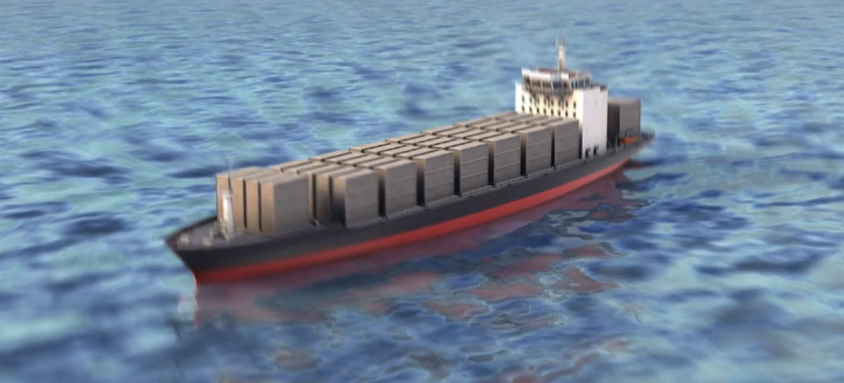 Cargo ship on open sea